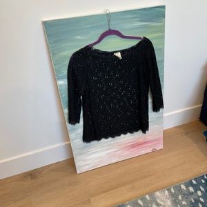 Black Lace Scoop Neck Anthropologie Top XS